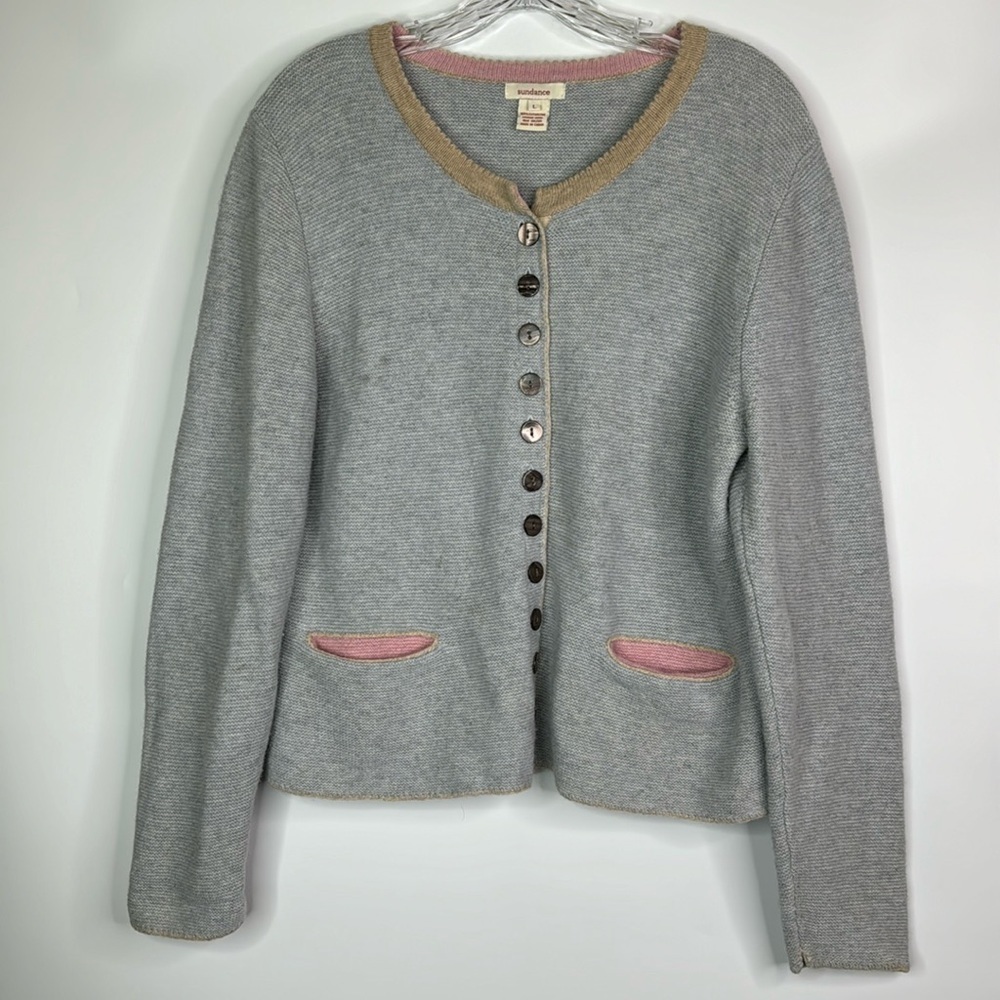 Sundance Tulla Wool Gray Cardigan Button Sweater Large